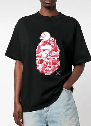 Чоловіча футболка bape a bathing ape унісекс бейп чорна new model