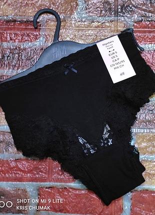 Арт.0797 трусики жіночі h&m набір 3шт хіпстери бавовняні з мереживом розмір євро s
