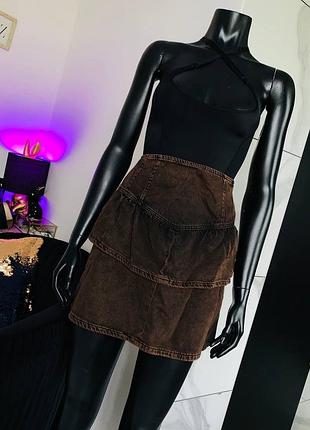 Джинсовая ярусная мини-юбка allsaints (uk 12 / eur 40)