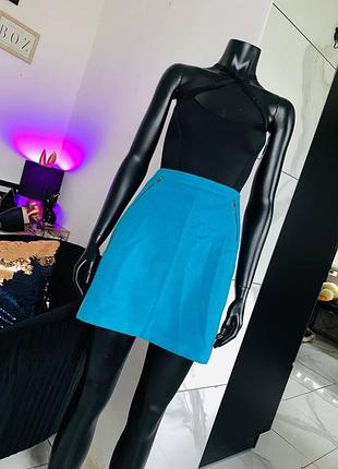 Голубая мини-юбка marks & spencer, шерстяная смесь, размер uk 10 (m)