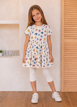 Коттоновая туника с бабочками на 6-7 лет