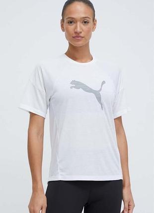 Базова жіноча біла бавовняна футболка puma evostripe graphic tee з логотипом puma cat.
