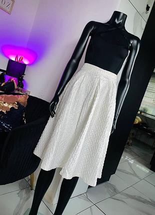Белая юбка миди topshop с фактурным узором, размер uk 6