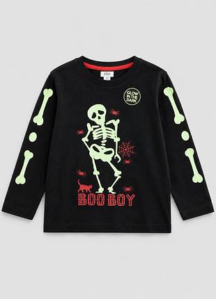 Бавовняний лонгслів helloween, світиться в темноті piazza italia для хлопчика чорний 3-4 года (104 см) код: pit1501 214 black
