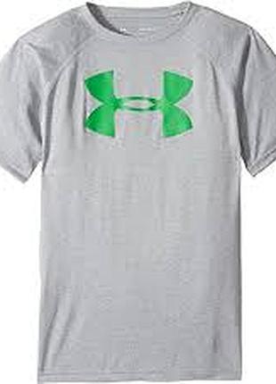 Чоловіча сіра футболка under armour tech big logo з яскравим неоново-зеленим логотипом на грудях розмір xl