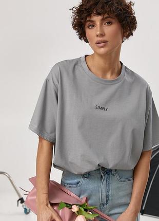 Оверсайз футболка із написом - сірий цвет, one size (є розміри)