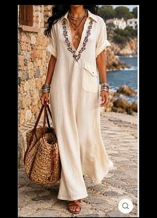 Льняна довга сукня з вишивкою modesees