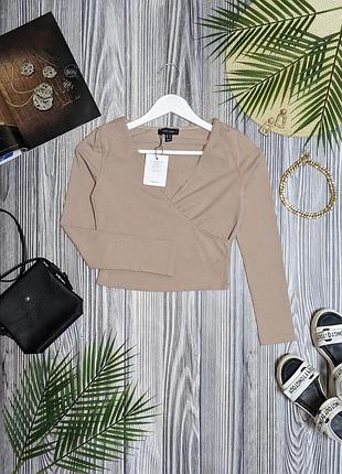 Бежевый трикотажный топ с рукавом new look #3812