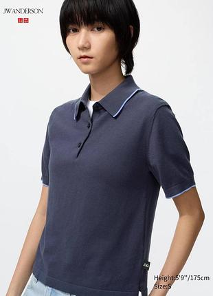 Футболка-поло uniqlo+jw anderson темно-синя polo jumper (short sleeve)