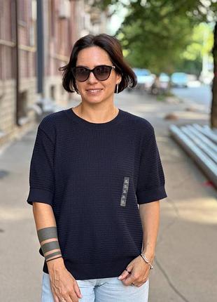Футболка uniqlo темно-синя cotton crew neck sweater short sleeve