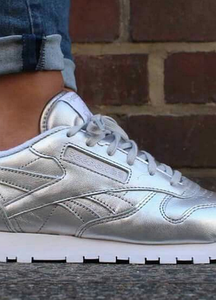 Reebok classic leather metallic кросівки срібло