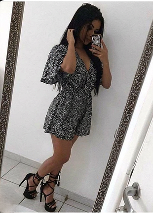 Літня сукня🌸сукня з шортами🌸легкий літній ☀️ ромпер shein в горошок 🖤 комбінезон з шортами l-xl 👗 на резинці🌸ромпер