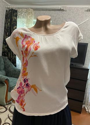 Легка біла літня блуза h&m з квітковим принтом (орхідеї) розмір xs
