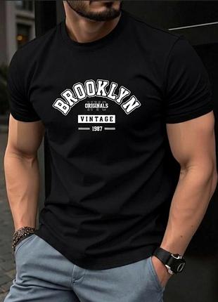 🖤🔥 стильна чоловіча футболка з вінтажним принтом brooklyn / розмір l 🗽✨