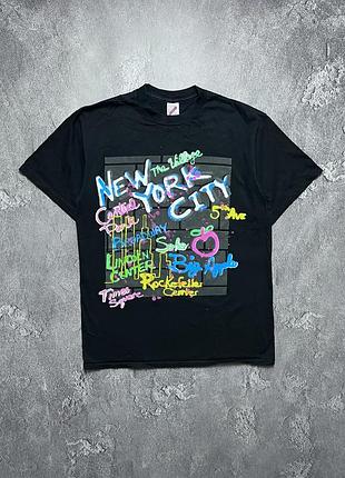Vintage винтажная футболка jerzees джерзис new york city нью йорк сити big logo y2k size l размер л