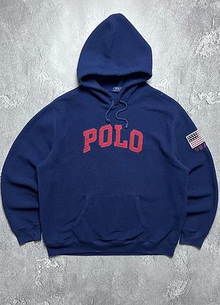 Vintage винтажное плюшевое худи polo ralph lauren поло ральф лаурен usa big logo y2k size xl размер хл