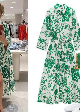 Невероятное коттоновое длинное платье в цветочки zara