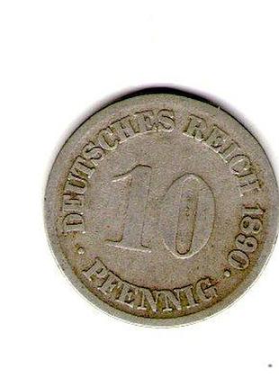 Немецкая империя 10 пфенигов, 1896 год медно-никелевый сплав, 4g, ø 21mm no408