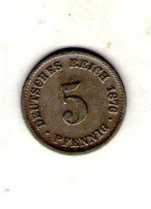 Немецкая империя 5 пфенигов, 1889 год медно-никелевый сплав, 2.5g, ø 18mm no263