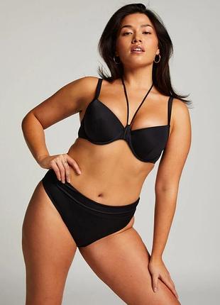 Стильний чорний купальник hunkemöller luxe (брендовий ліф балконет та високі плавки)