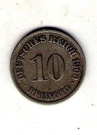 Немецкая империя 10 пфенигов, 1900 год медно-никелевый сплав, 4g, ø 21mm no411