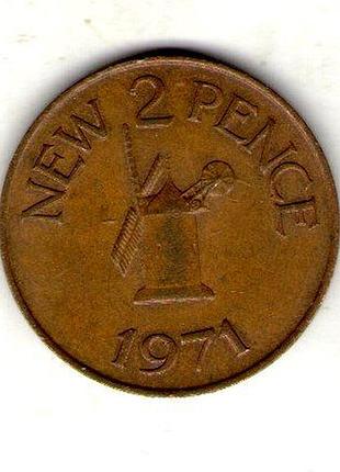 Гернси елизавета ii 2 новых пенса, 1971 бронза, 7.1g, ø 25.9mm no562