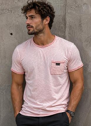 Scotch & soda чоловіча футболка xl рожева бавовняна з кишенею premium