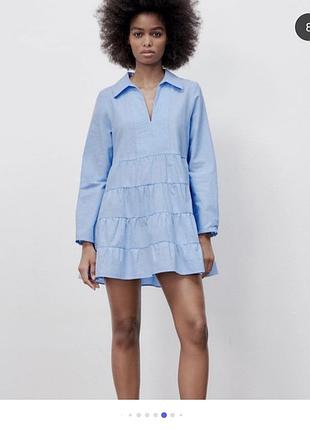 Летнее мини платье zara размер xs-s  хлопковое ярусное платье плаття сукня сарафан туника