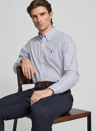 Чоловіча сорочка polo ralph lauren у біло-синю клітинку slim fit stretch oxford.