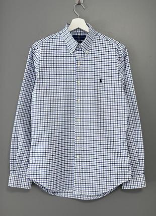 Чоловіча сорочка polo ralph lauren у біло-синю клітинку slim fit stretch oxford.