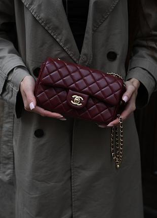 Сумка шанел classic 1.55 small single flap in burgundy/gold