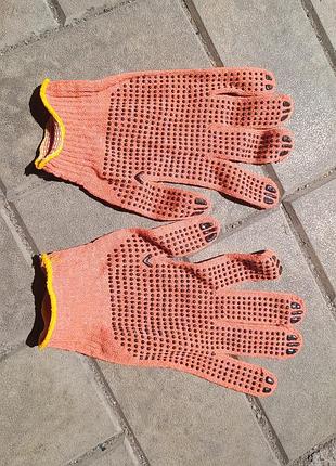 Робочі рукавички з пвх точкою (жовтогарячі) — 12 пар 2