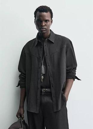 Струмлива ковбойська сорочка zara розмір xl колір чорний, білий