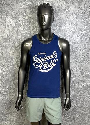 Jack & jones originals майка m размер спортивная синяя с принтом