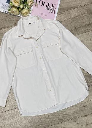 Молочная оверсайз рубашка, блуза uniqlo, р.xs-m