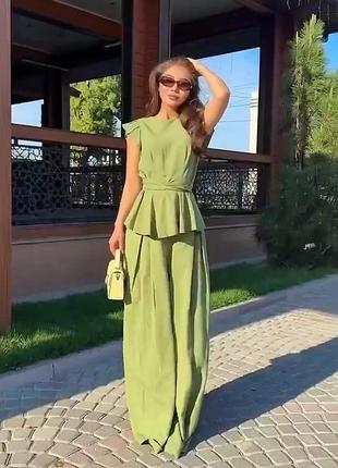 Костюм женский льняной женский оливковый