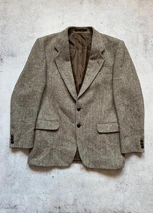 Винтажный шерстяной пиджак harris tweed оригинал размер s