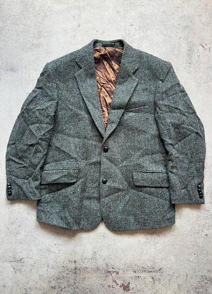 Винтажный серый шерстяной пиджак harris tweed оригинал размер м