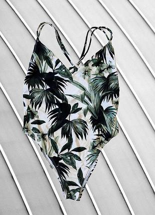 Жіночий суцільний купальник asos l xl оригінал асос стан ідеал з рослинним принтом відкрита спина перехресні бретелі злитний 48 50