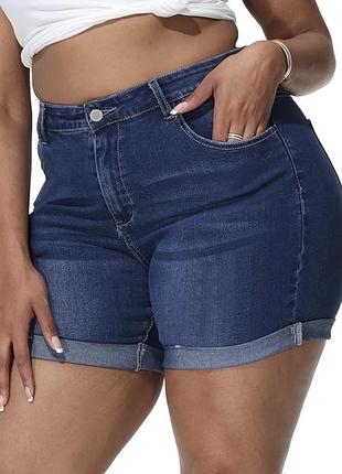 M&s24 boyfriend шикарні жіночі шорти сині стрейч базові трендові джинсові великий розмір тягнуться висока посадка