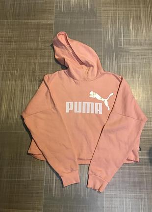 Худі puma original рожево-персикове укорочене на флісі з капюшоном💙164 см 13-14 років💛