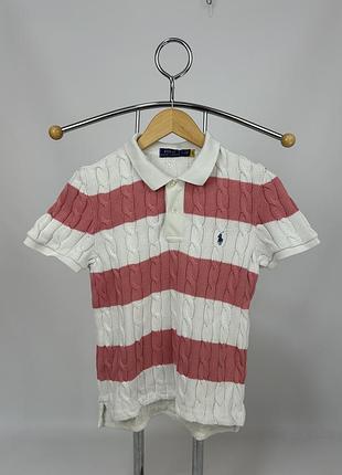 В’язане поло polo ralph lauren cable knit у смужку рожево-біле, 100% бавовна, розмір l