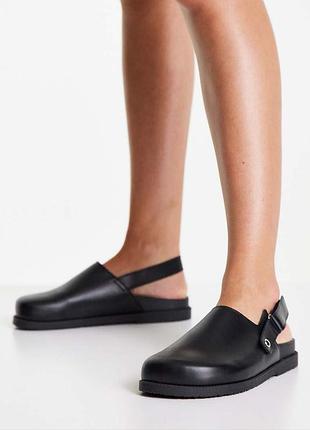Черные женские кожаные сабо topshop
