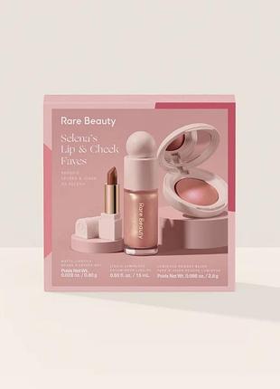 Rare beauty selena's lip & cheek faves highlighter blush подарунковий набір для макіяжу рідкий кремовий хайлайтер mesmerize румʼяна encourage помада