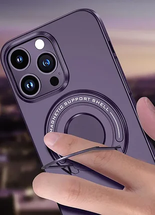 Полікарбонатний чохол для iphone 14 pro з підтримкою бездротової зарядки та магнітною підставкою-кільцем