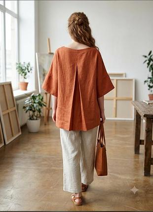 Жіноча лляна теракотова блуза блузка з французького льону muji
