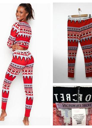 Жіночі штани victoria's secret waffle knit long jane в кольорі, що відрізняються святковим норвезьким візерунком і широкою еластичною гумкою