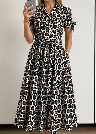 Сукня zara міді 100% бавовна леопардовий принт xs