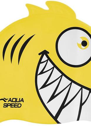 Шапка для плавания aqua speed zoo pirana 9700 пиранья, желтый дит osfm