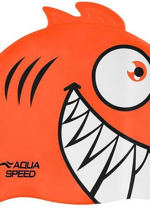 Шапка для плавания aqua speed zoo pirana 9702 пиранья, оранжевый дит osfm
